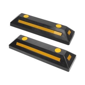 MaxxHaul 50135 2-Pack Commercial Grade Rubber Curb Parking Blocks with Yellow Reflective Strips Wheel Stops for Cars, Vans, RV's Trailers, Trucks & More