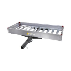 MaxxHaul 50149 500-lb Capacity 50 inch x 22 inch Hitch Mount Premium Folding Aluminum Cargo Carrier Rack Basket with High Side Rails and Reflector Lens for Added Safety