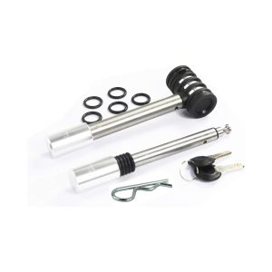 MaxxHaul 50152 Stainless Steel Hitch Locking Pin Set 5/8" and 1/2" Diameter with Safety Clip and Anti-Rattle O-Rings for Class I, II, III, IV and V Hitch Receivers - with Aluminum Locking Head