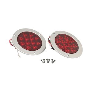 MAXXHAUL 2 Pcs 4" Round Red LED Trailer Tail Lights with Stainless Steel Bezel Ring IP67 Stop Brake Turn Tail Lights for Truck Trailer RV Jeep