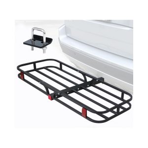 MaxxHaul 50890 53" x 19-1/2" Hitch Cargo Carrier with Hitch Tightener - Trailer Mount Steel with High Side Rails for RV Truck SUV Van Car 2" Receiver 500-lb Load Capacity, Black