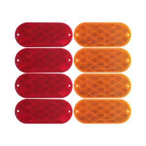 MAXXHAUL 51018 Oval Reflectors 4 Red and 4 Amber Self Adhesive or Drill Mount-DOT 8 pack for Trucks RV's Campers Bike Racks Cargo Carriers 4-3/8 inch x 2 inch x 1/4 inch